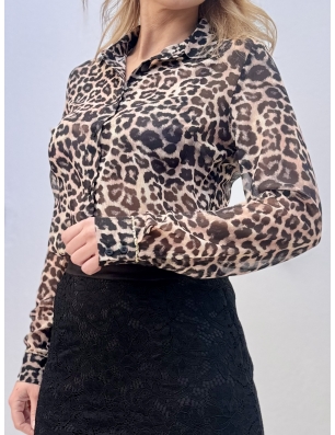 Chemisier long en mousseline gaufrée, imprimé léopard, guess, référence W4RH39WDW82