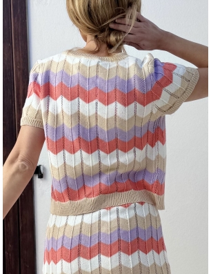 Gilet court inspiration crochet, chevrons colorés, Lili Sidonio pour Molly Bracken, référence LAL397CE