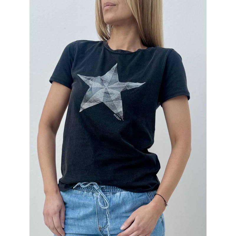 Tee-shirt fantaisie Guess, étoile avec strass collés, référence W4GI00K9RM1