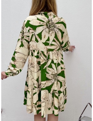 Robe courte en viscose, imprimé floral sur fond vert, Banditas from Marseille