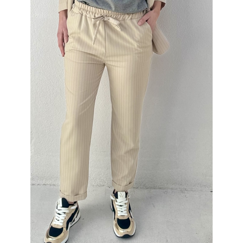 Pantalon beige rayé, style décontracté, Banditas from Marseille