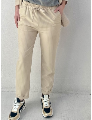 Pantalon beige rayé, style décontracté, Banditas from Marseille