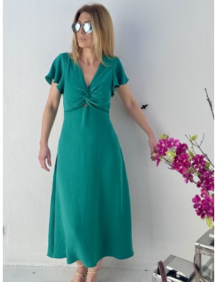 Robe féminine Molly Bracken, coloris vert émeraude, longueur midi, référence LA1519CP