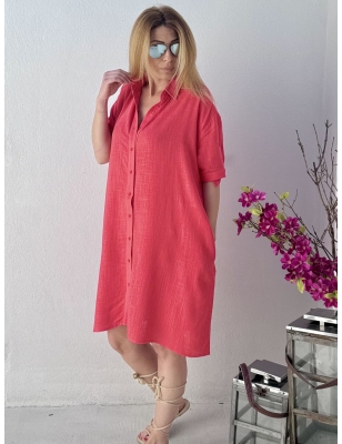Robe chemise ample Molly Bracken, coloris corail, référence TL225BCE