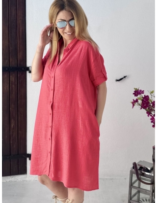 Robe chemise ample Molly Bracken, coloris corail, référence TL225BCE