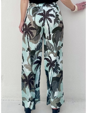Pantalon fluide Molly Bracken, imprimé jungle teintes vertes et kaki, référence PL254CP