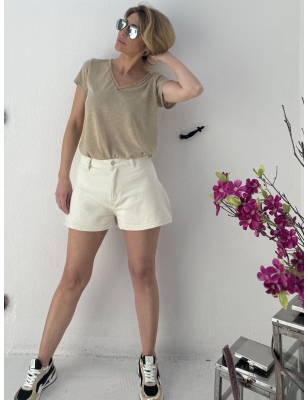 Short taille haute Molly bracken, jambes larges, coloris beige, référence E1683CE