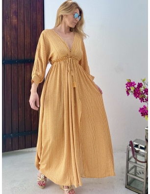 Robe longue bohème chic Molly Bracken, coloris jaune foncé, référence LAR1523CE