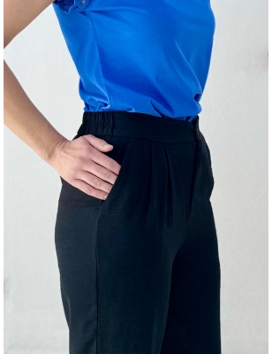 Pantalon à pinces noir Molly bracken, fluide et aspect gaufré, référence LA1487CP