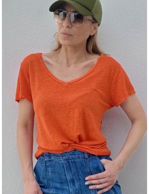Tee-shirt basique couleur orange 100% lin, banditas from Marseille, référence EREVAN

3 coloris disponible