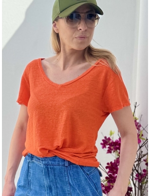 Tee-shirt basique couleur orange 100% lin, banditas from Marseille, référence EREVAN

3 coloris disponible