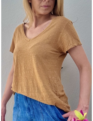 Tee-shirt basique couleur camel 100% lin, banditas from Marseille, référence EREVAN

3 coloris disponible