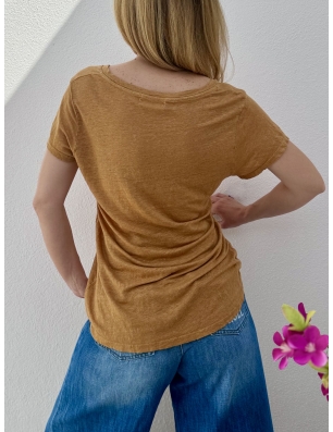 Tee-shirt basique couleur camel 100% lin, banditas from Marseille, référence EREVAN

3 coloris disponible