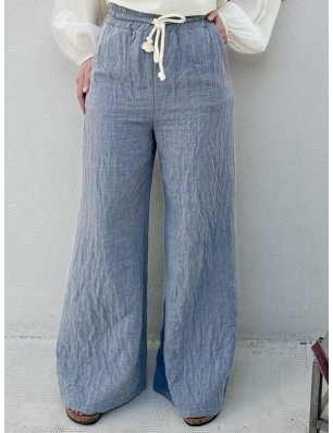 Pantalon large, coloris bleu jeans, Banditas from Marseille
